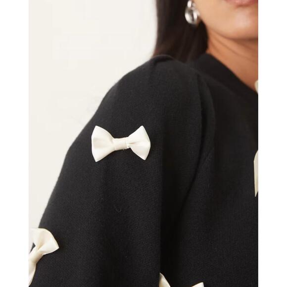 NEW NEVER FULLY DRESSED sophia bow cardigan in black - Picture 4 of 5